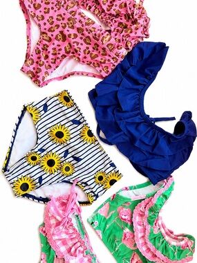 SweetHoney Pink Green Flamingo 🦩 Bikini, Sunflower & Cheetah 🐆 2T & 3T Girl Lot